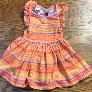 Bonnie Jean size 4 Pastel Striped Dress with Ruffled  shoulders and Keyhole Bow